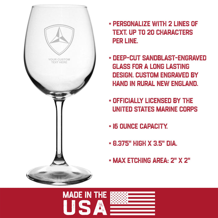 USMC 3rd MARDIV Personalized 16 oz. Wine Glass