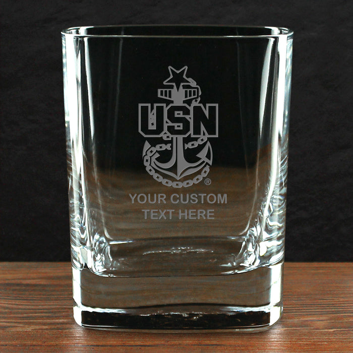 US Navy 'Build Your Glass' Personalized 11.75 oz. Square Double Old Fashioned Glass