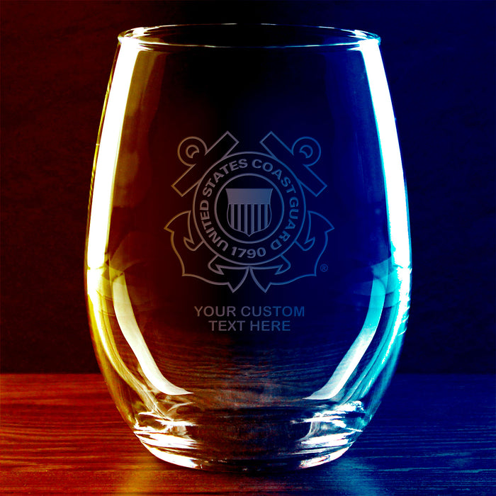 US Coast Guard Logo Personalized 21 oz. Stemless Wine Glass