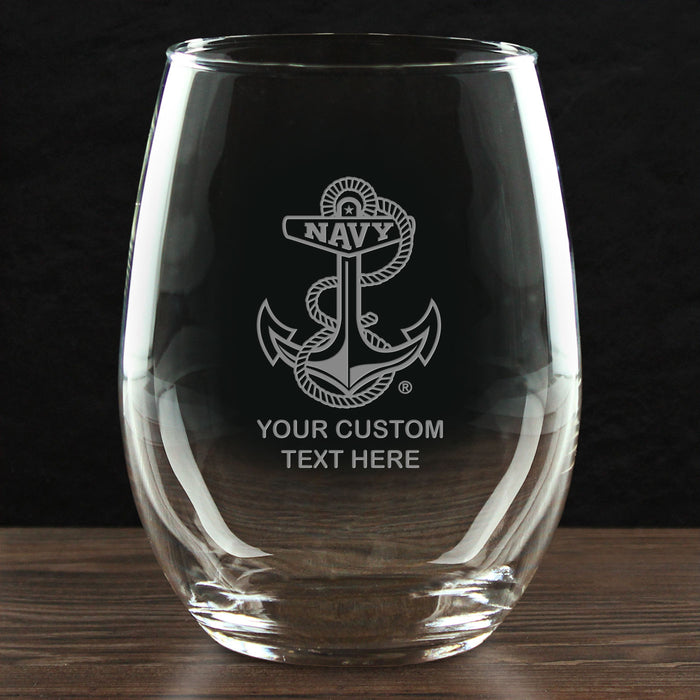 US Navy 'Build Your Glass' Personalized 21 oz Stemless Wine Glass