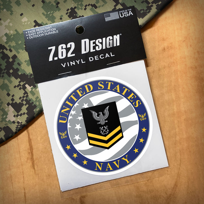 US Navy E-5 Petty Officer Second Class (GLD) 3.5" Decal by 7.62 Design