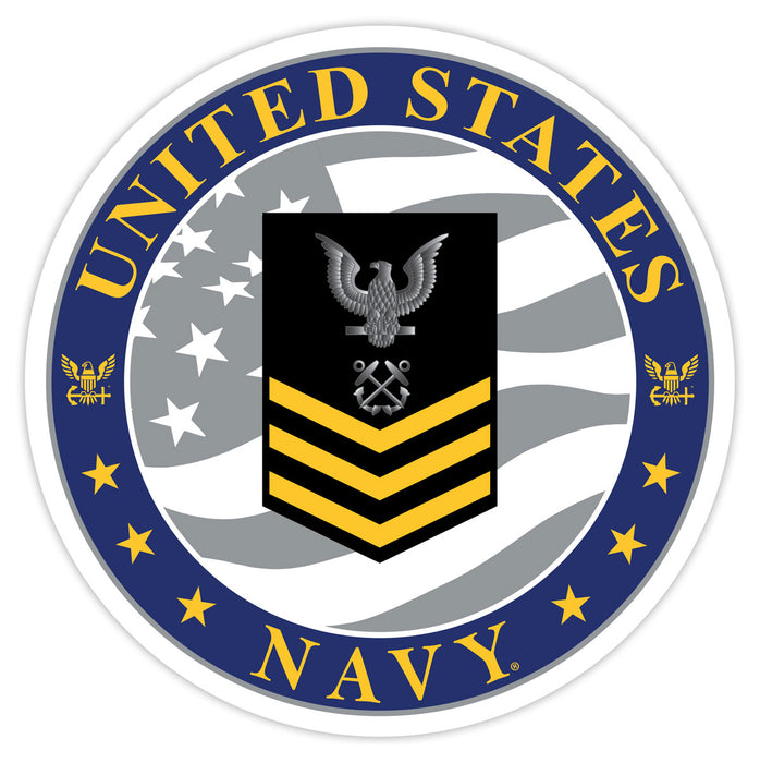 US Navy E-6 Petty Officer First Class (GLD) 3.5" Decal by 7.62 Design