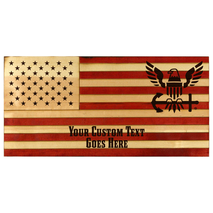Custom US Navy Etched Wood Flag