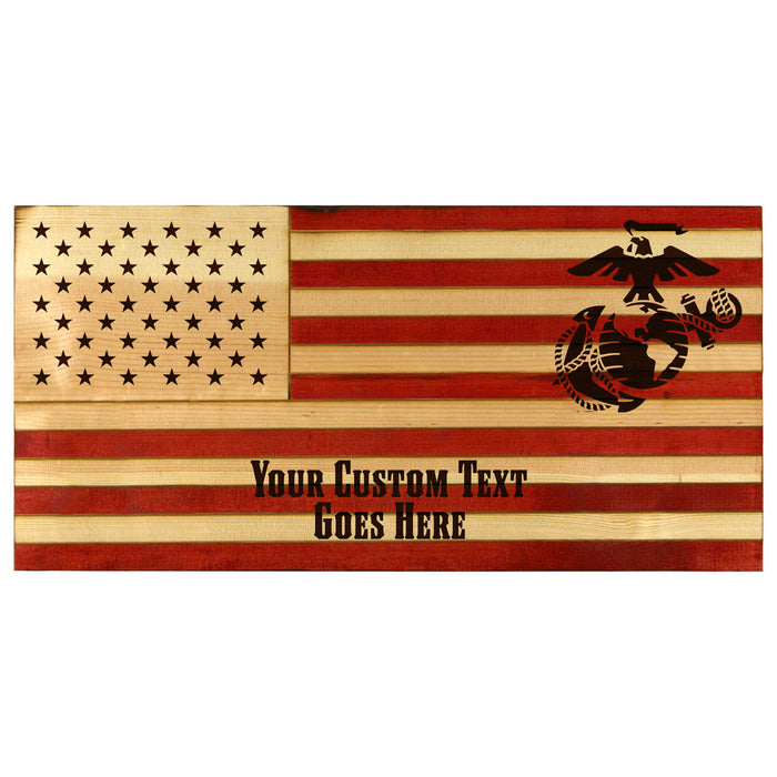 Custom US Marine Corps Etched Wood Flag