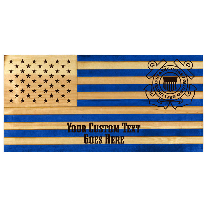 Custom US Coast Guard Etched Wood Flag