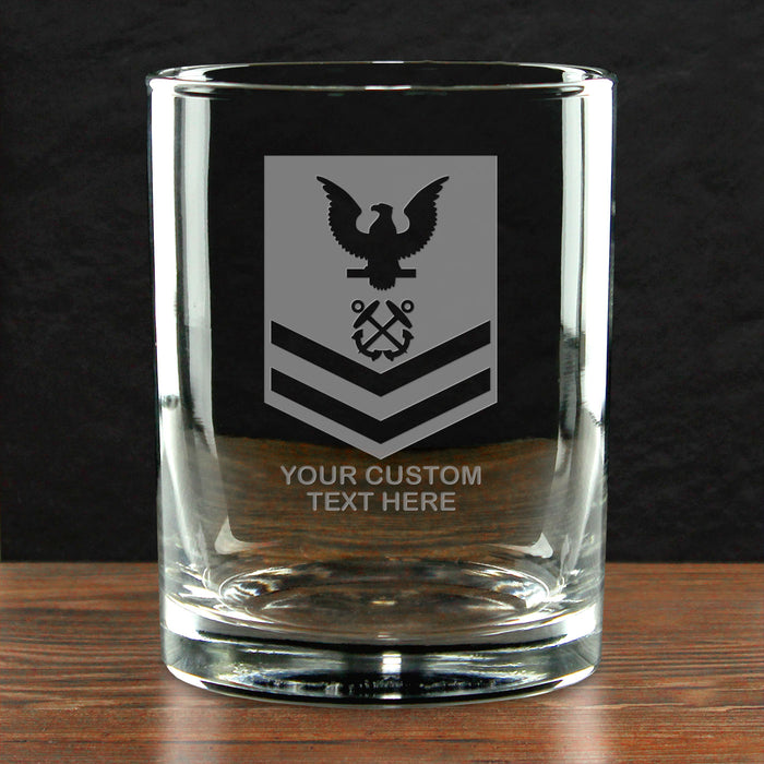US Navy Enlisted Ranks Personalized 14 oz. Double Old Fashioned Glass