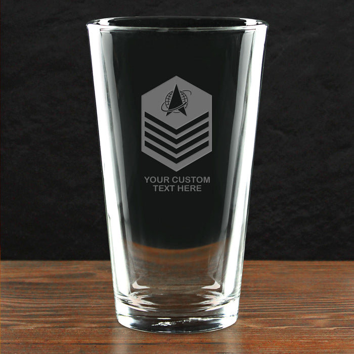 US Space Force Enlisted Ranks Personalized 16 oz. Pint Glass