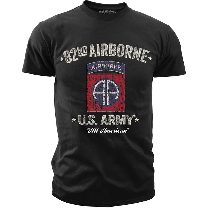 US Army 82nd Airborne - Retro Brown Heather - Black Ink Mens T-Shirt