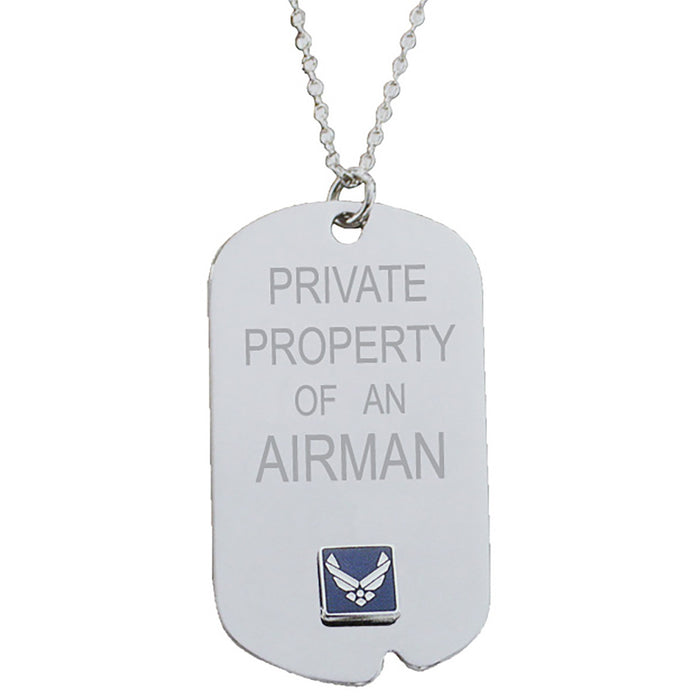 US Air Force 'Property Of' Crest Craft Dog Tag Necklace- 7.62 Design