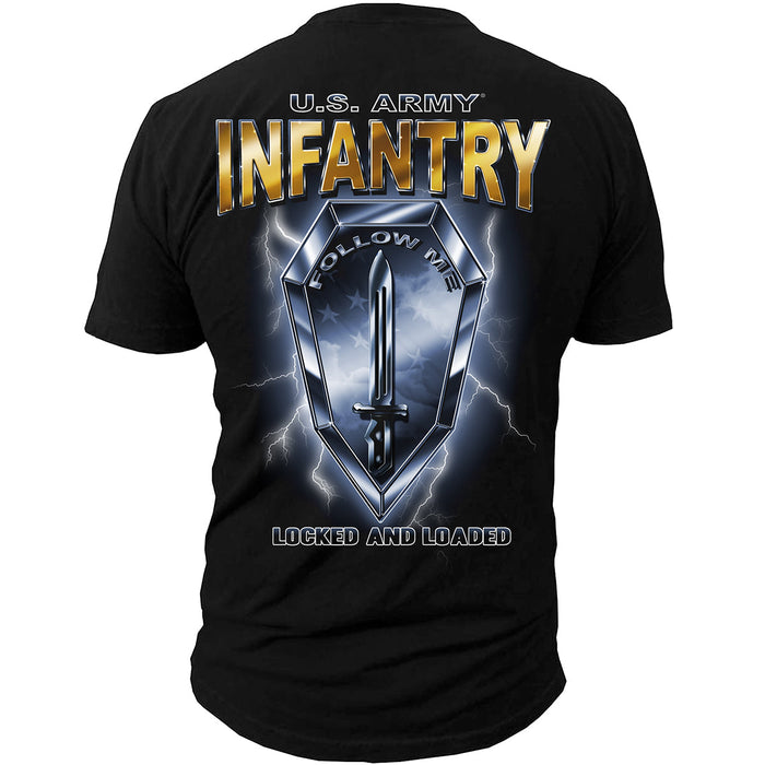 US Army Infantry - "Locked & Loaded" - Black Ink Mens T-Shirt