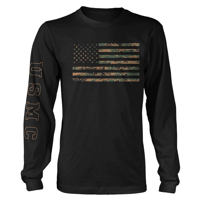 USMC Woodland MARPAT Flag 7.62 Design Men's Long Sleeve T-Shirt