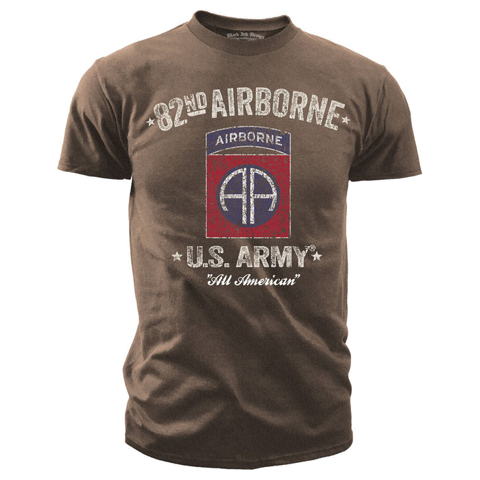 US Army 82nd Airborne - Retro Brown Heather - Black Ink Mens T-Shirt