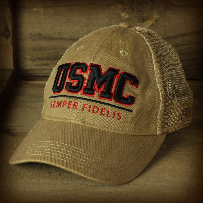 USMC 'Semper Fidelis' Vintage Trucker Hat - Khaki