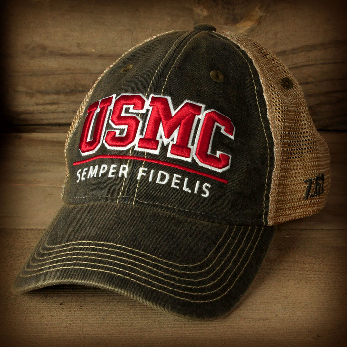 USMC 'Semper Fidelis' Vintage Trucker Hat - Black