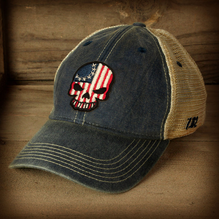 Betsy Ross Flag Skull Vintage Trucker Hat