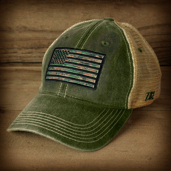 USMC Woodland MARPAT Flag Vintage Trucker Hat
