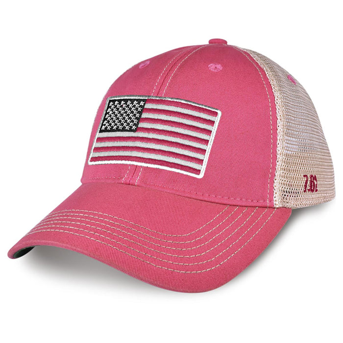 Women's US Flag Vintage Trucker Hat Pink