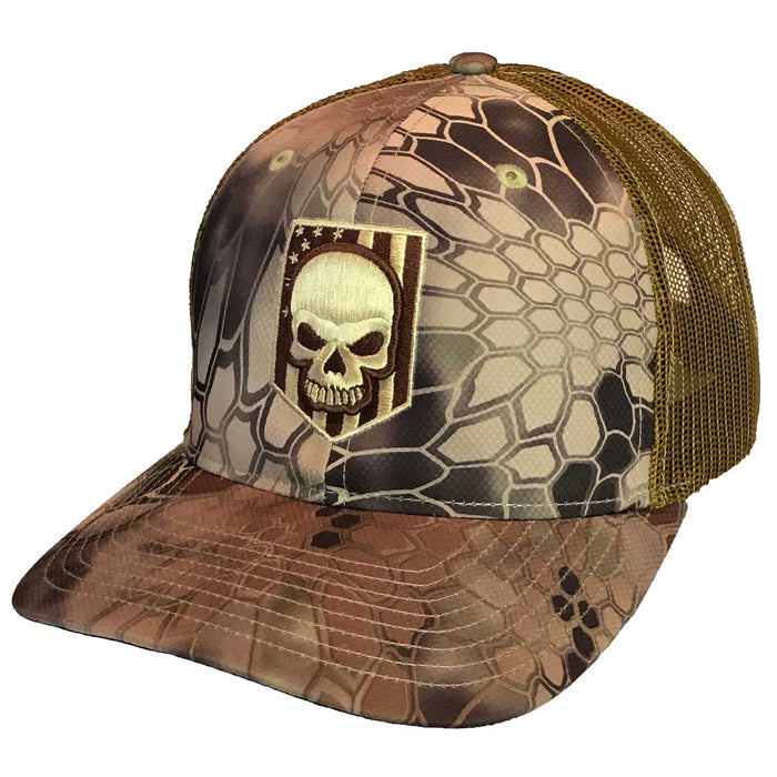 Kryptek Highland Embroidered Skull Trucker Hat- 7.62 Design