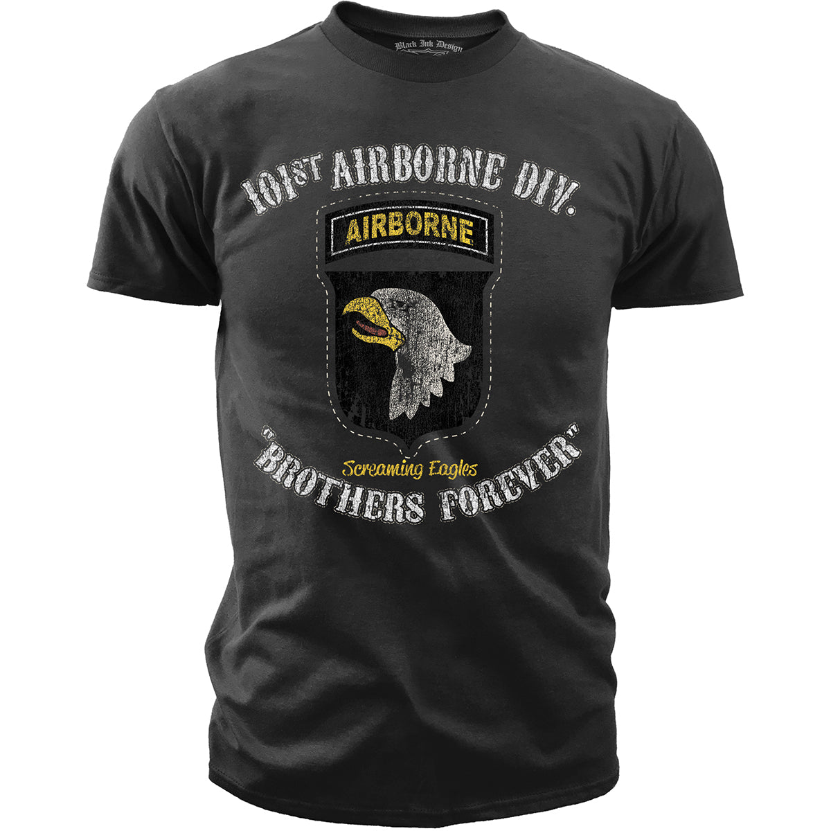 101st Airborne - Brothers Forever - Black Ink Mens T-Shirt
