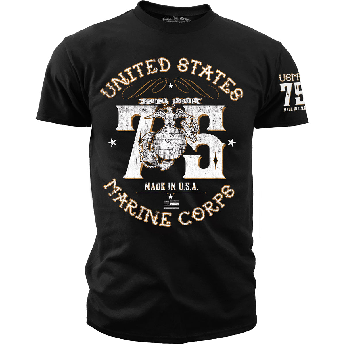 USMC Seventeen 75 - Black Ink T-Shirt — 7.62 Design