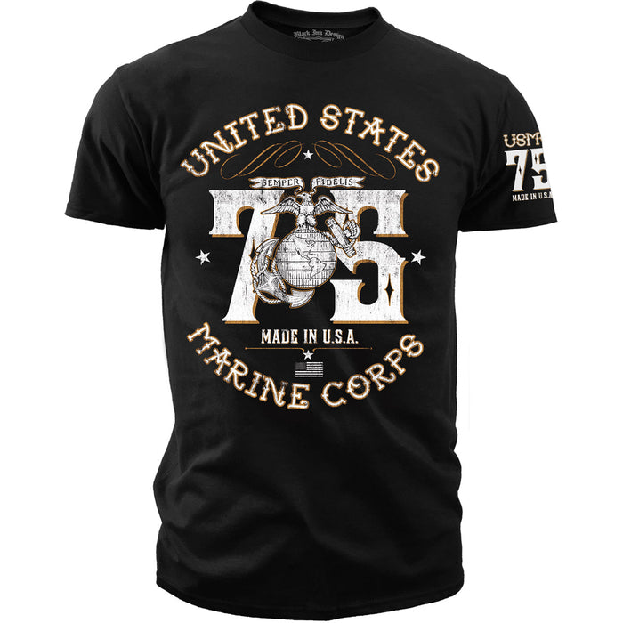 USMC Seventeen 75 - Black Ink T-Shirt