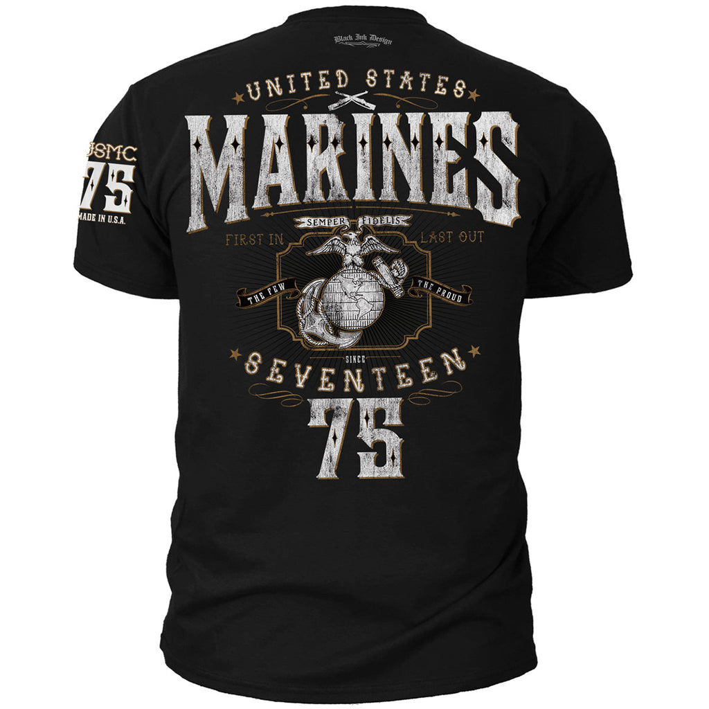 USMC Seventeen 75 - Black Ink T-Shirt — 7.62 Design