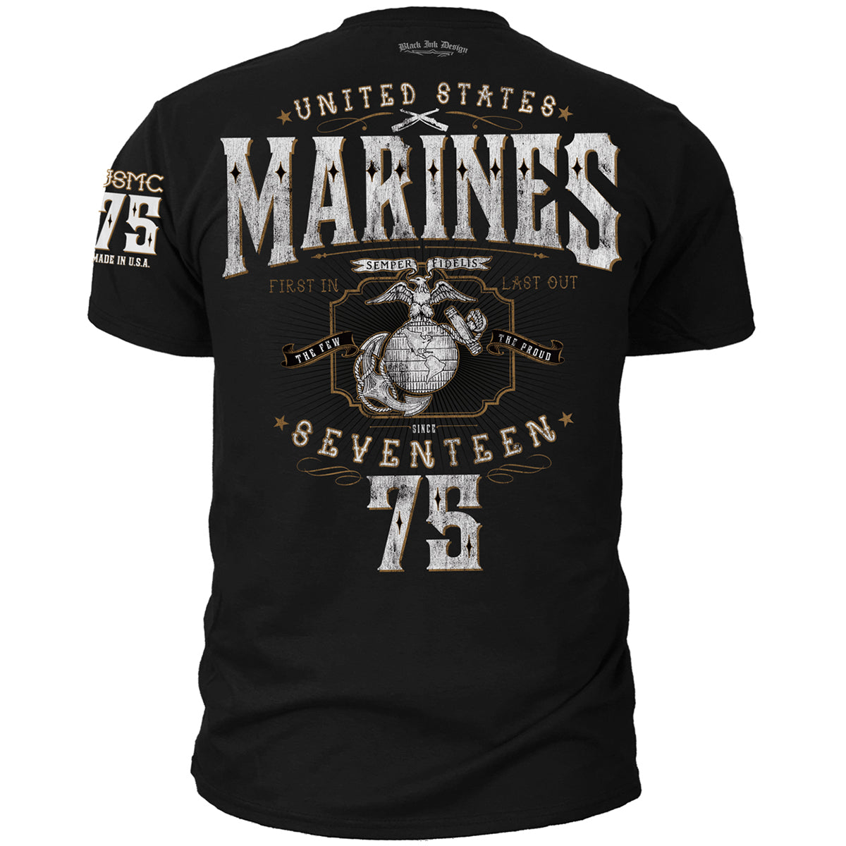 USMC Seventeen 75 - Black Ink T-Shirt — 7.62 Design