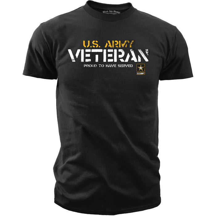 US Army Veteran Proud to Have Served - Black Ink Mens T-Shirt