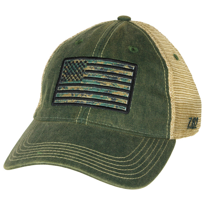 USMC Woodland MARPAT Flag Vintage Trucker Hat — 7.62 Design